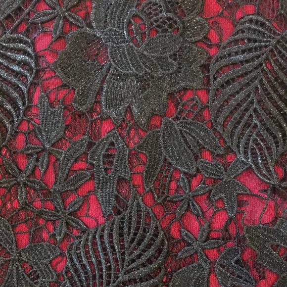 🆕 Monique Lhuillier Black & Red Lace Cocktail Dress size 16 - Picture 12 of 16